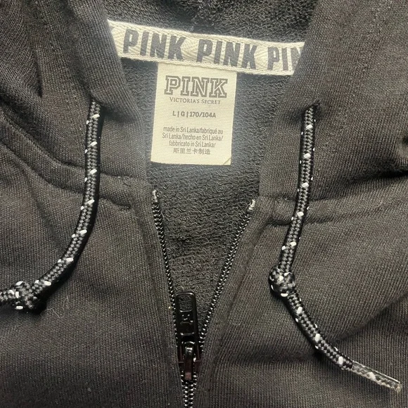 PINK Victoria Secret Black Jacket/Hoodie with Silver Sequin, L - Picture 5 of 8